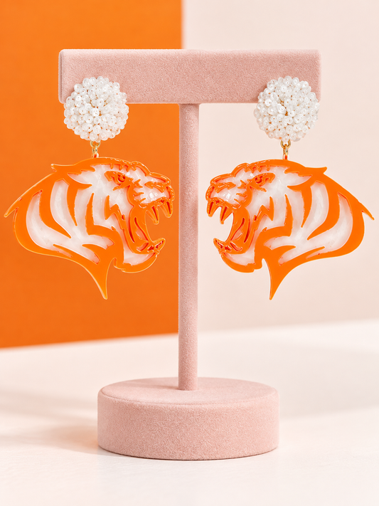 Tennessee Vols Tiger Mascot Orange Bead Earrings