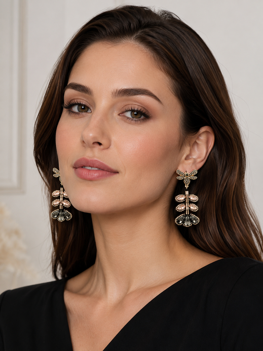 Dragonfly Dangle Beaded Crystal Earrings