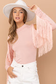 Cowgirl Boho Western Pink Fringe Bodysuit