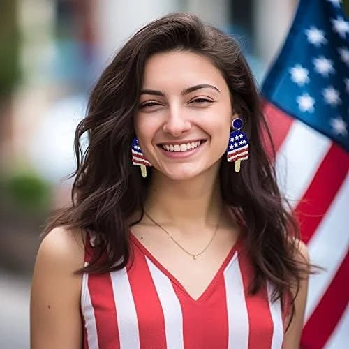4th of July Patriotic American Ice Cream Bar Beaded Earrings