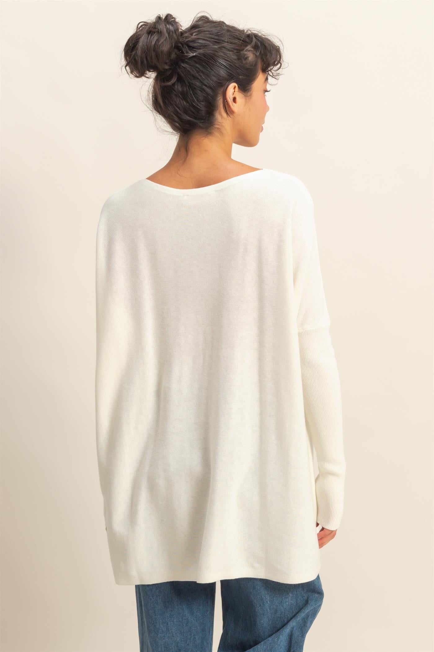 Daydream Drape Cotton Sweater in Ivory