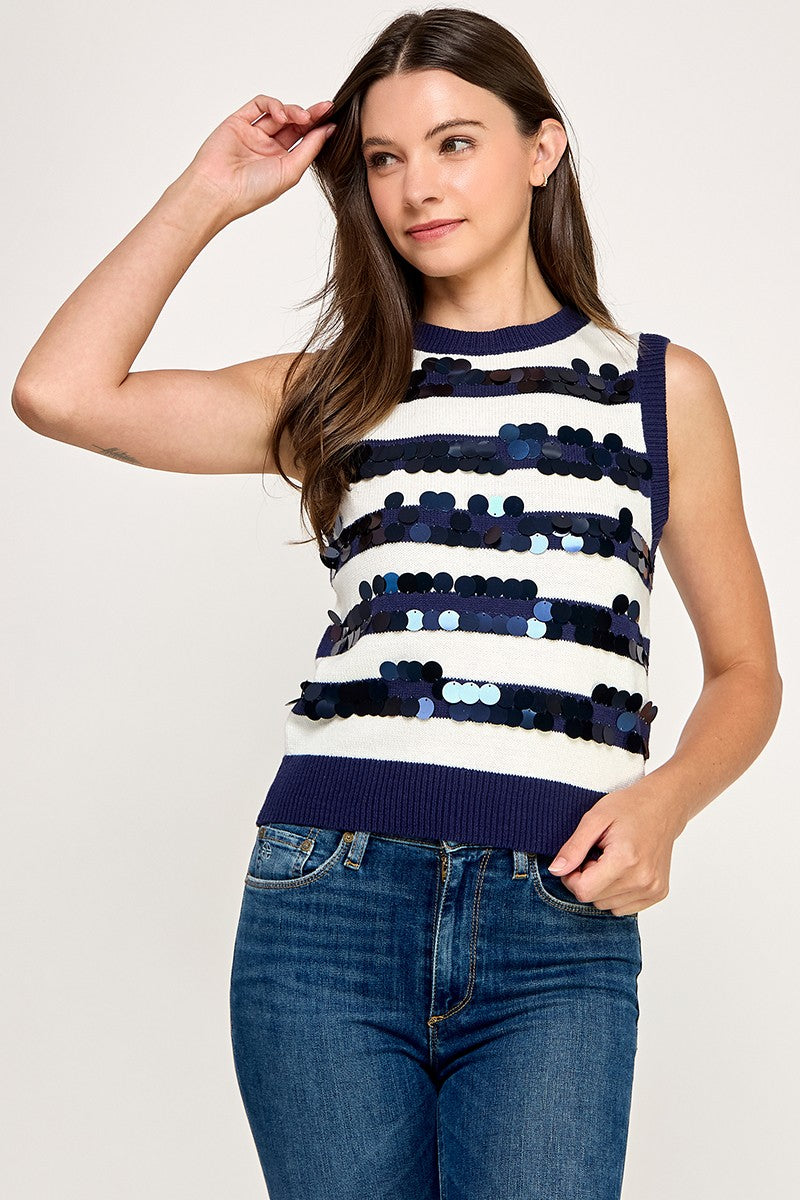 Fall in Line Sequin Sparkle Navy Sweater