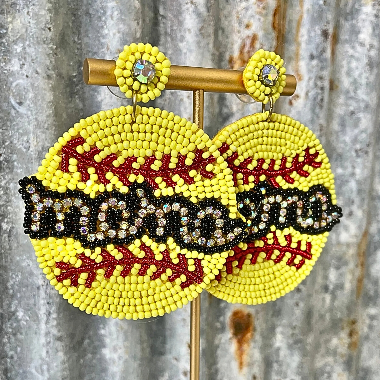 Softball MAMA Beaded Rhinestone Sports Theme Earrings