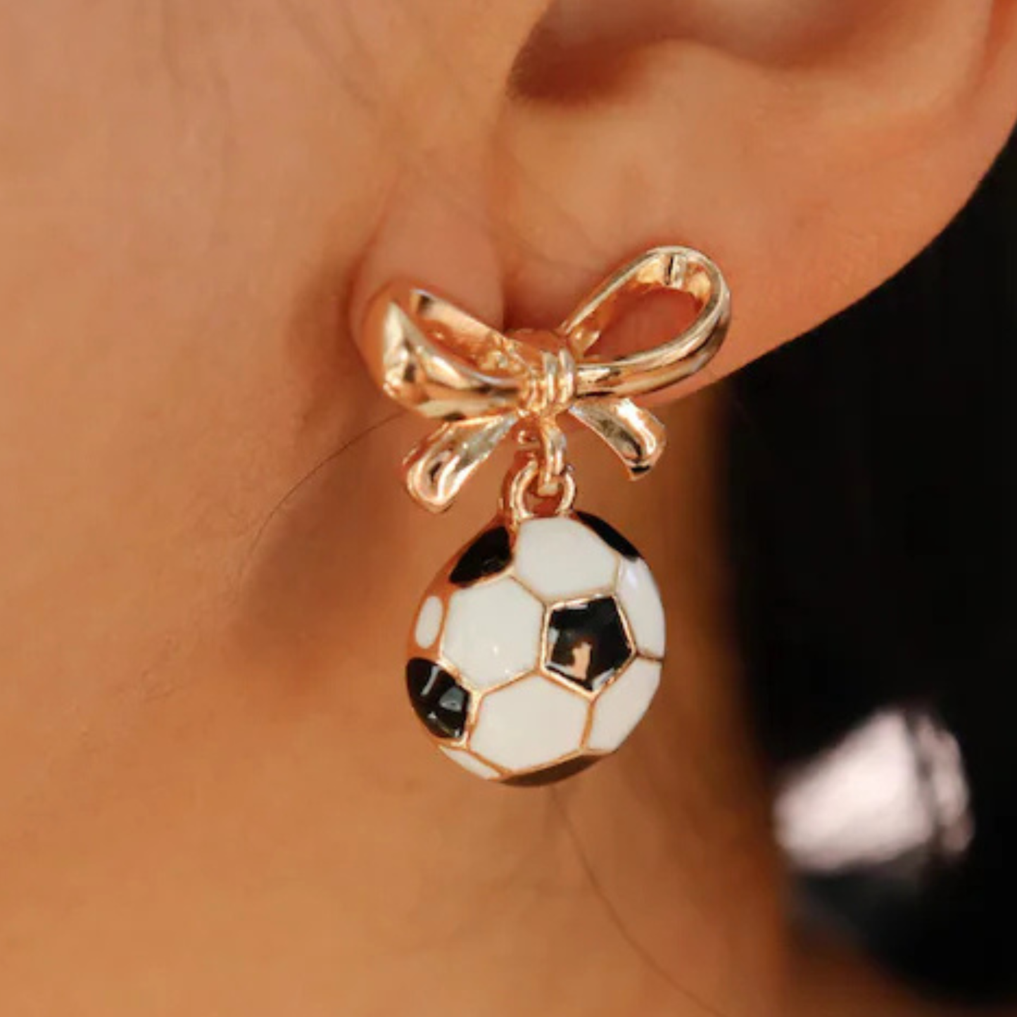 Bow Accent Gold Soccer Earrings