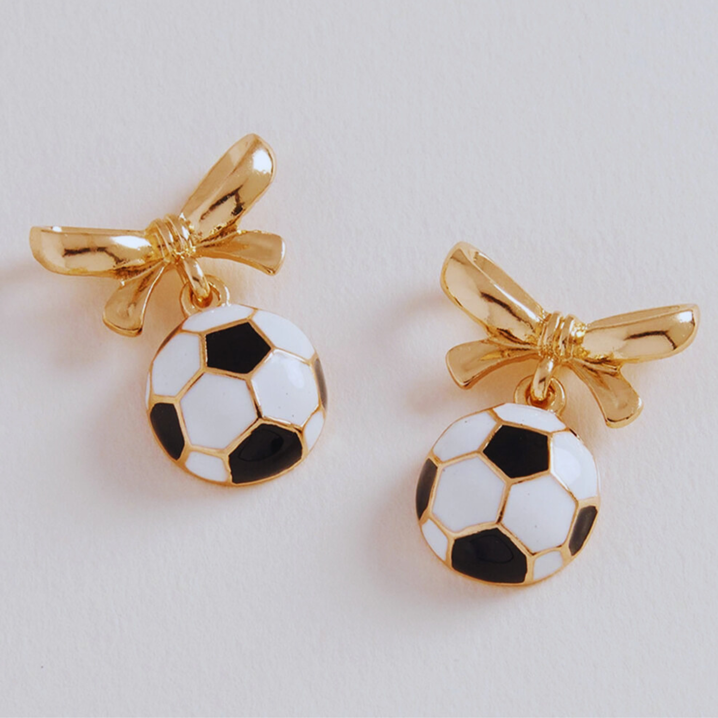 Bow Accent Gold Soccer Earrings