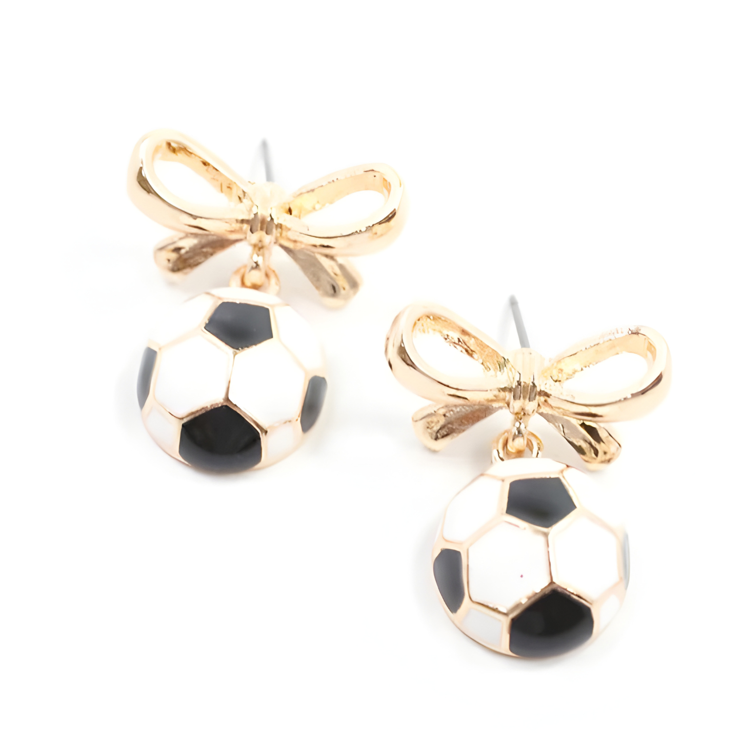 Bow Accent Gold Soccer Earrings
