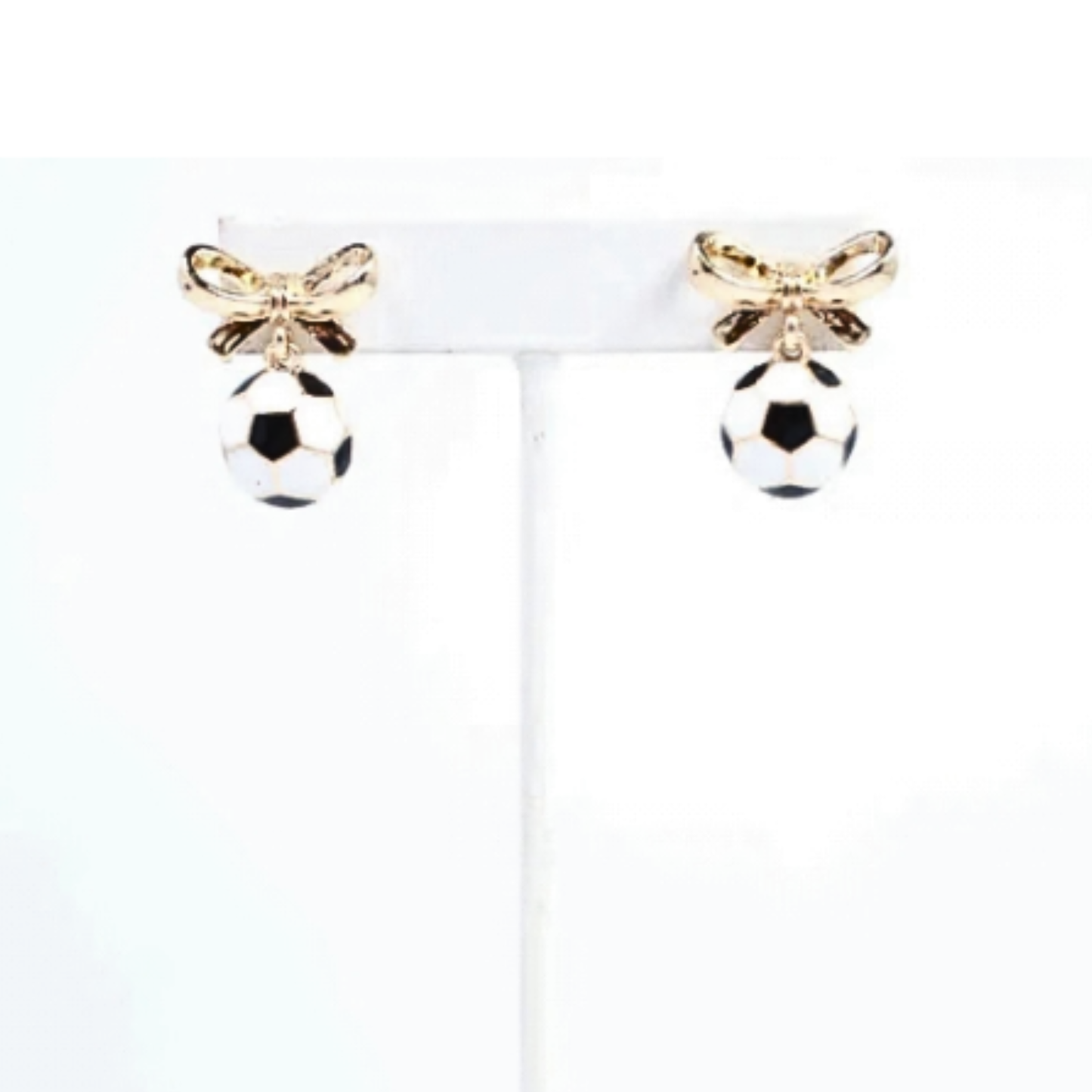 Bow Accent Gold Soccer Earrings