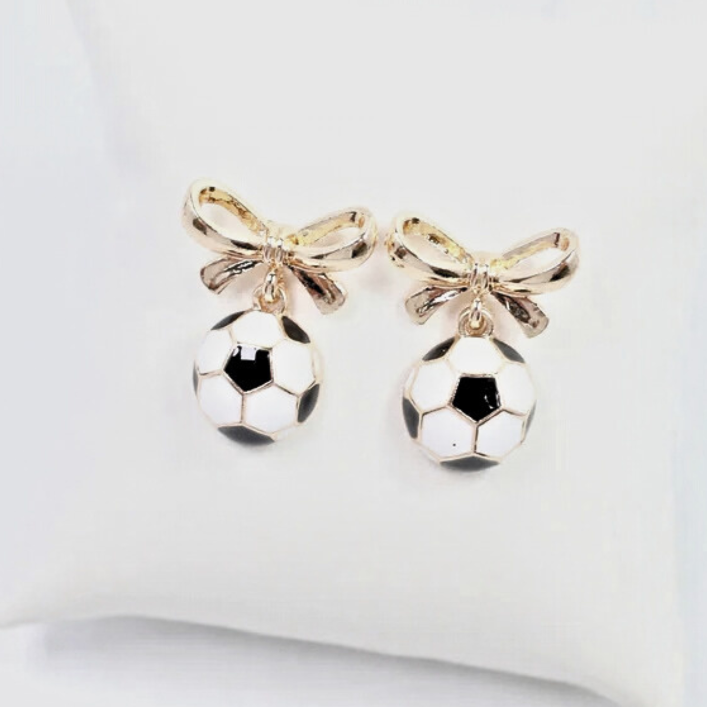 Bow Accent Gold Soccer Earrings