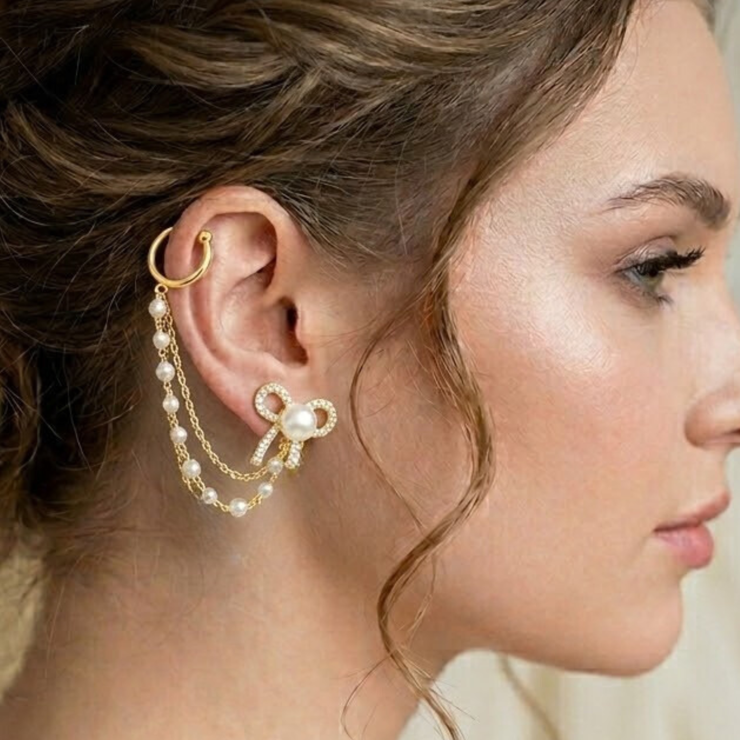 Wrapped in a Bow Gold Pearl Ear Cuff