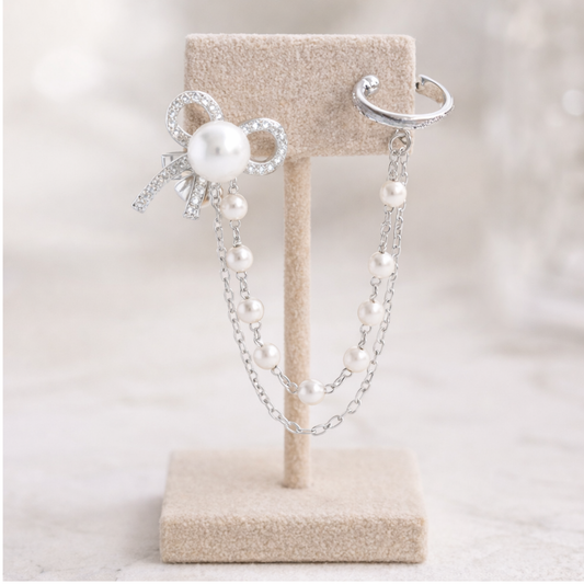 Wrapped in a Bow White Gold Pearl Ear Cuff