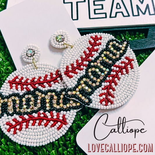 Baseball MAMA Seed Bead Rhinestone Sports Theme Earrings