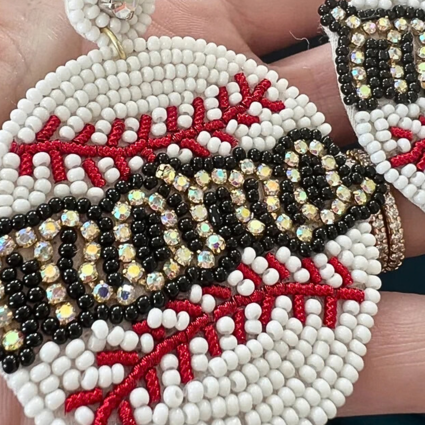Baseball MAMA Seed Bead Rhinestone Sports Theme Earrings
