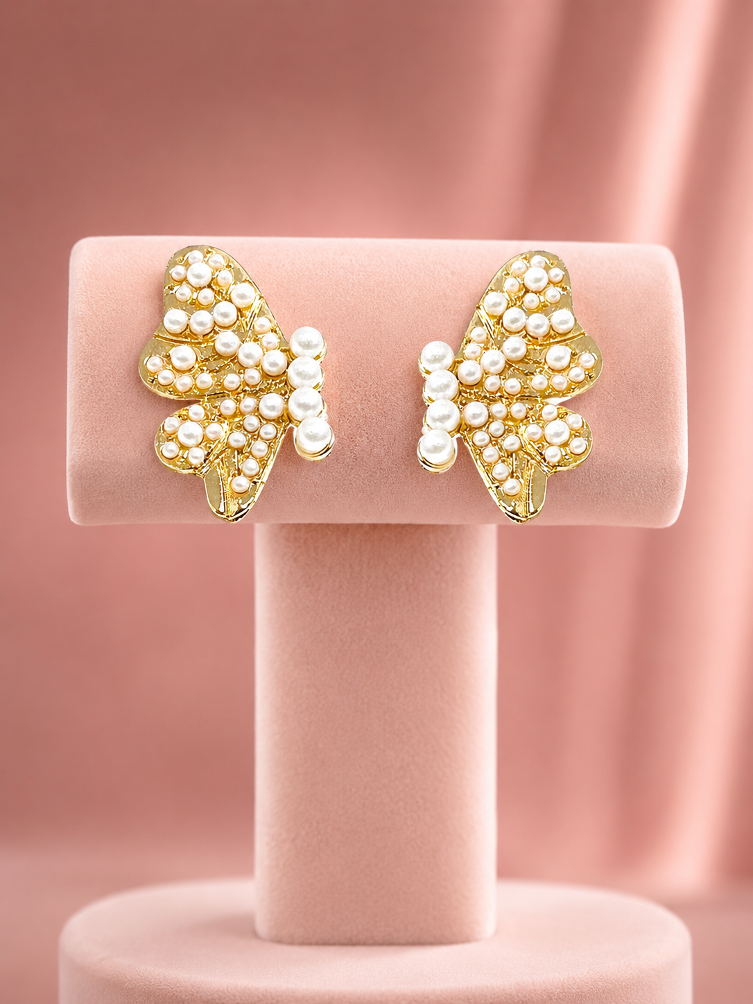 Gold Pearl Butterfly Earrings