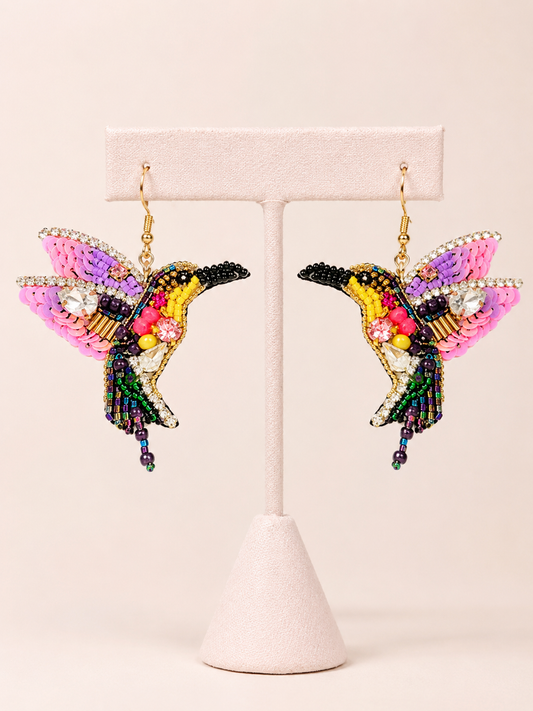 Hummingbird Beaded Crystal Earrings