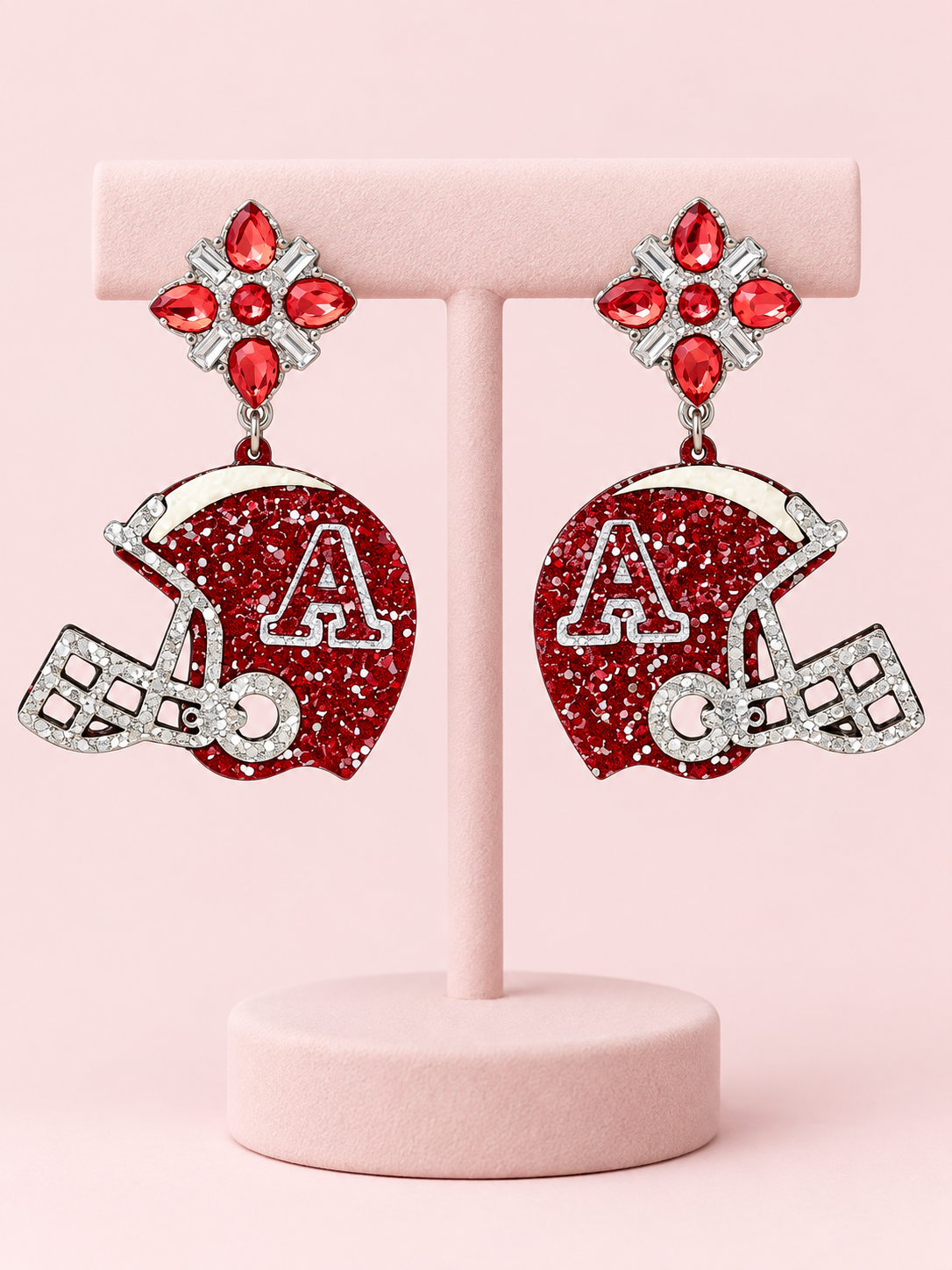 Crystal Top Alabama College Football Helmet Glitter Gem Earrings