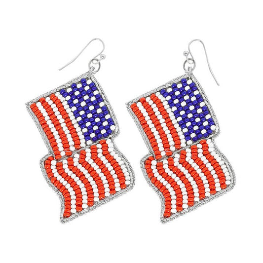 Patriotic American Flag USA Beaded Earrings