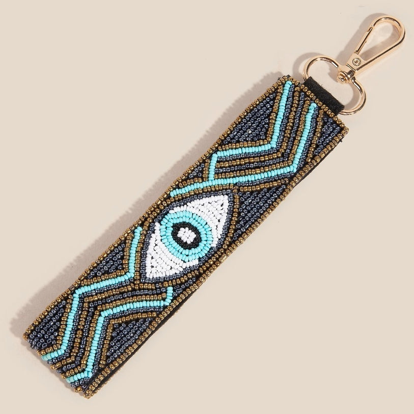 Evil Eye Seed Beaded Crystal Lanyard Keychain