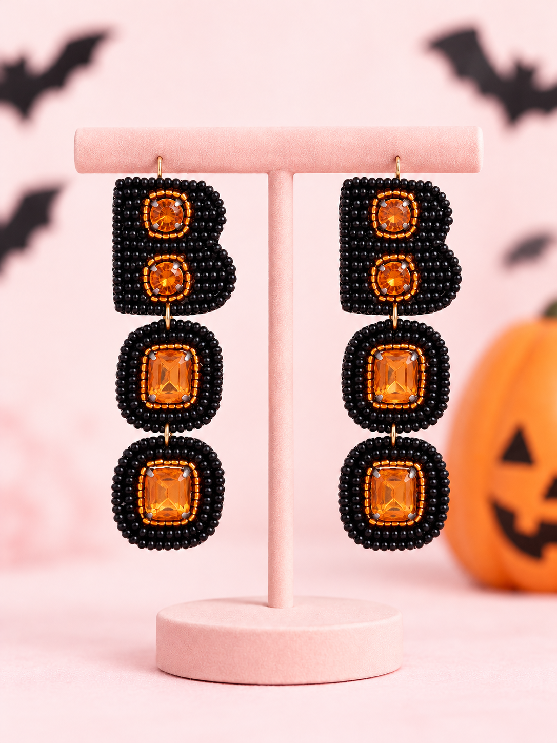 Pendientes de cristal con abalorios y adornos de cristal de Halloween BOO Party