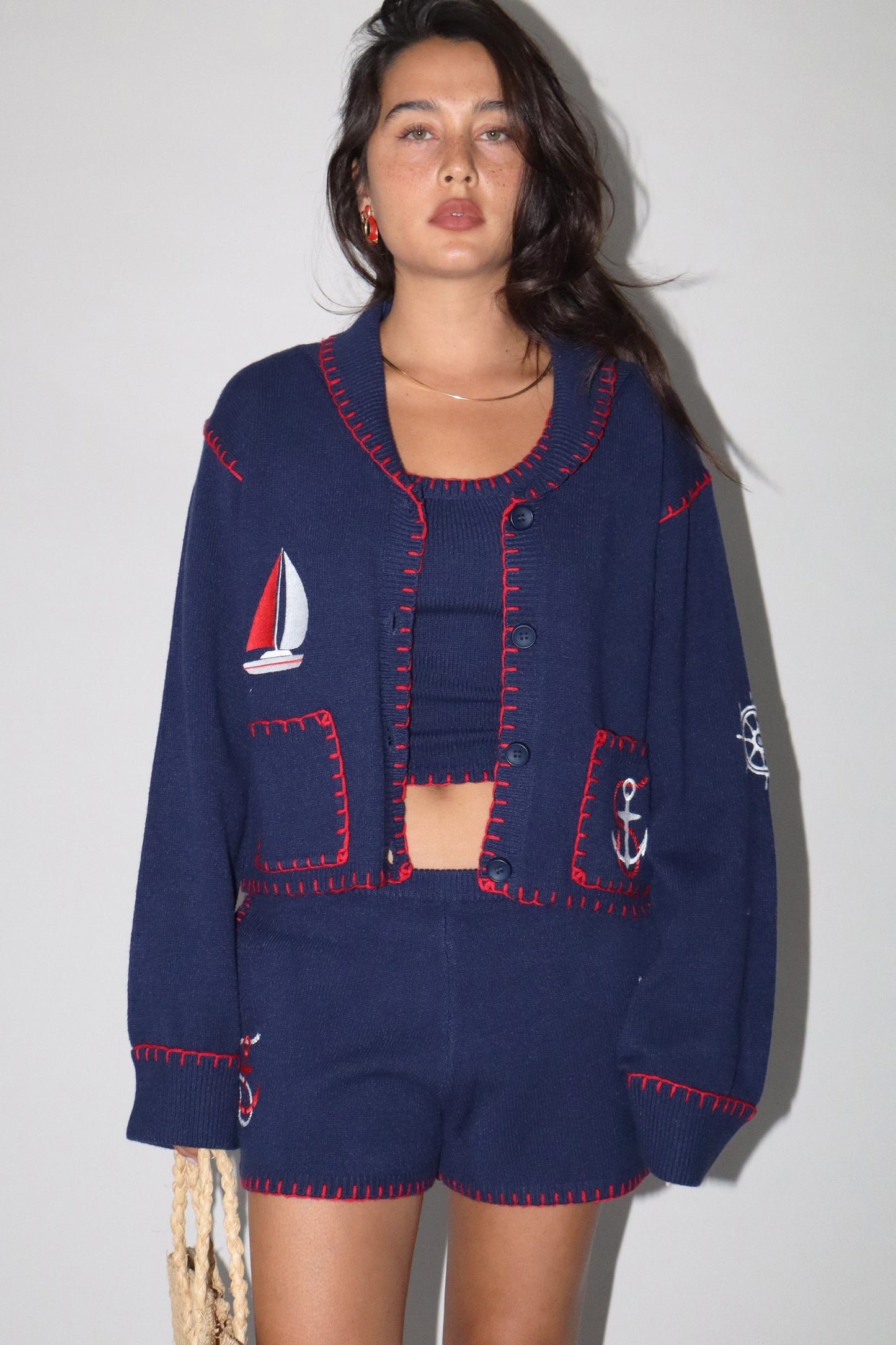 Anchors Aweigh Embroidered Patch Cardigan