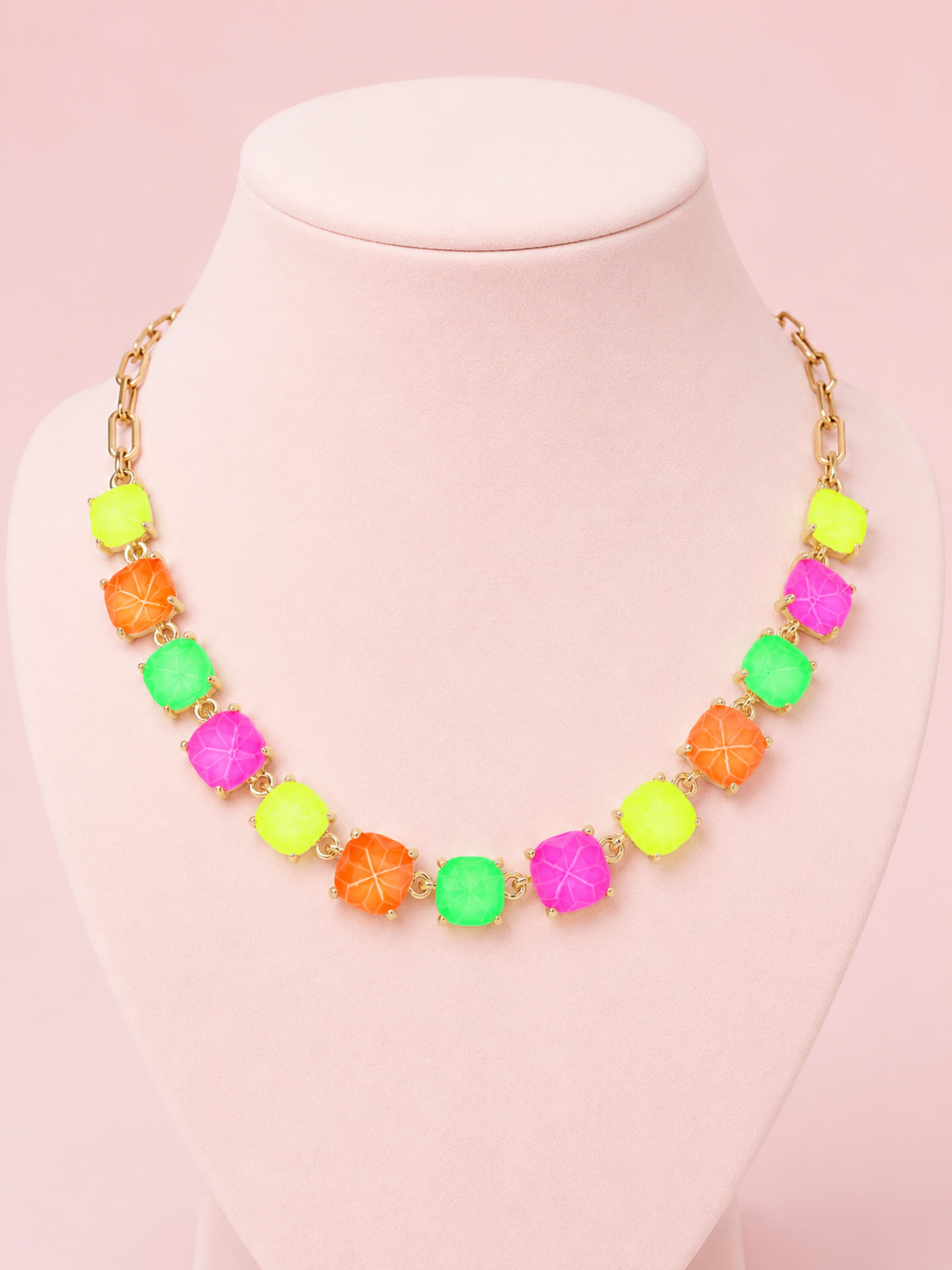 Colorful Crystal Cushion Stone Necklace