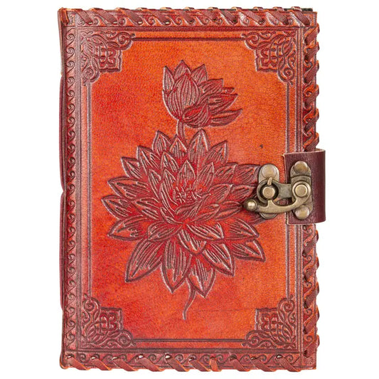 Lotus Flower Carved Leather Manifest Diary Journal