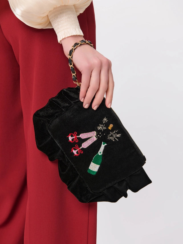 Pop The Cork Holiday Ruffle Wristlet Handbag