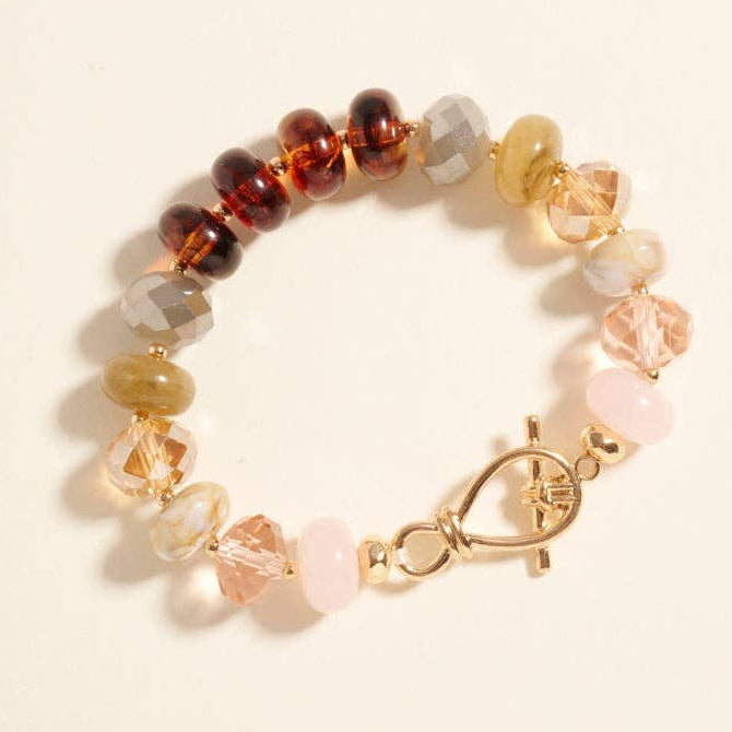 Pulsera elástica de cuentas ovaladas de resina marmoleada con efecto degradado