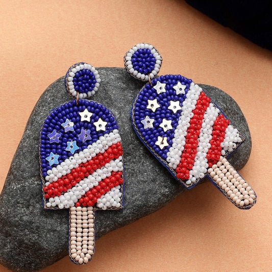 4th of July Patriotic American Ice Cream Bar Beaded Earrings