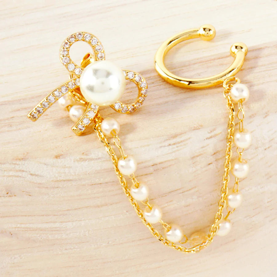 Wrapped in a Bow Gold Pearl Ear Cuff