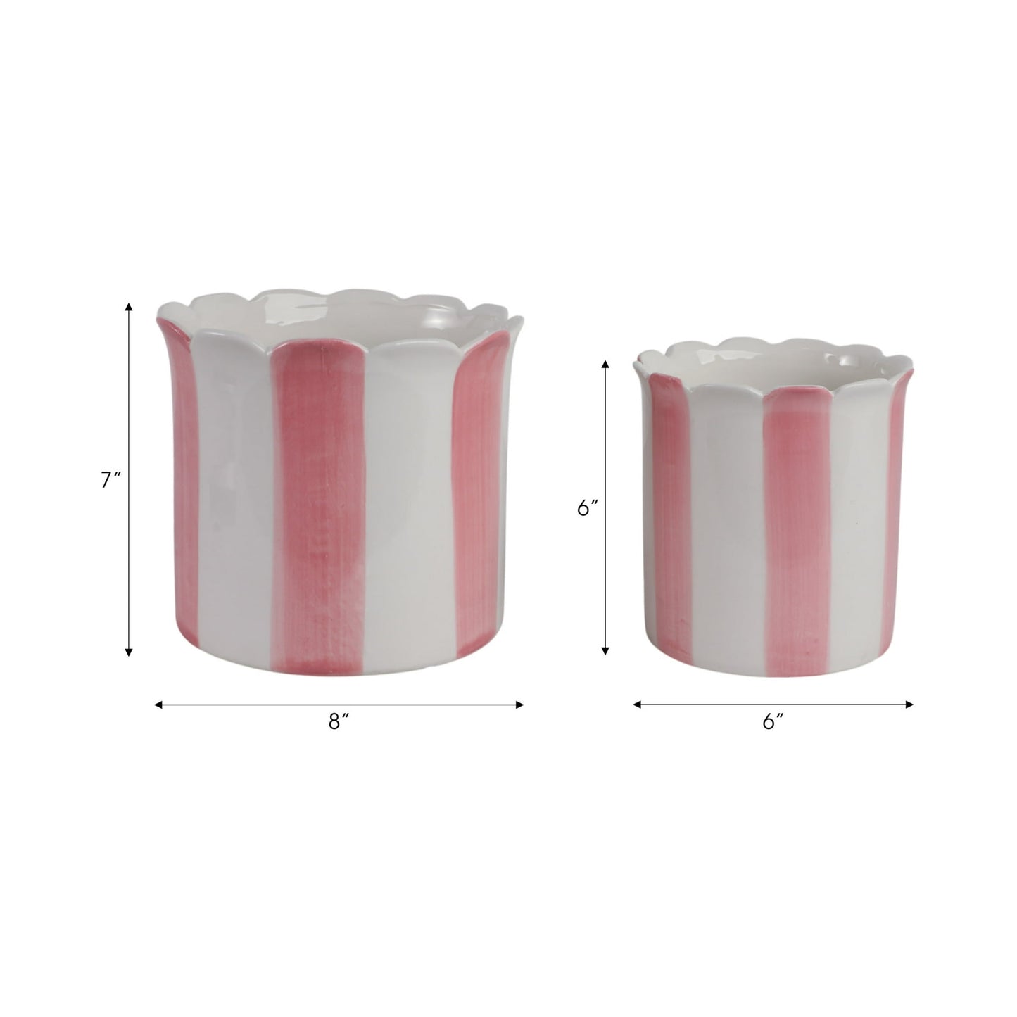 Set of 2 Pink Striped Ceramic Planters
