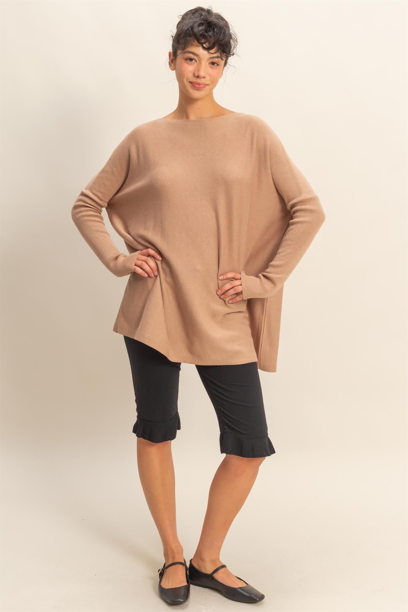 Daydream Drape Cotton Sweater in Beige