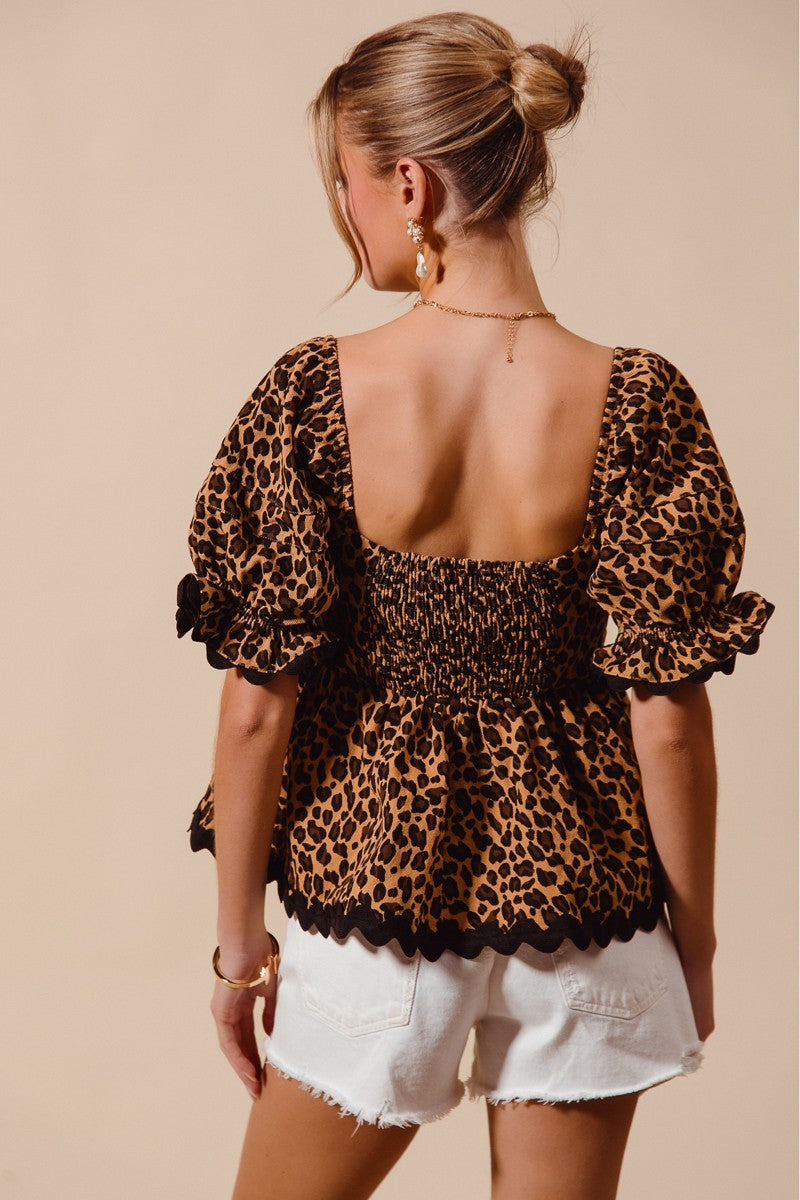Lola Leopard Animal Print Cotton Peplum Top