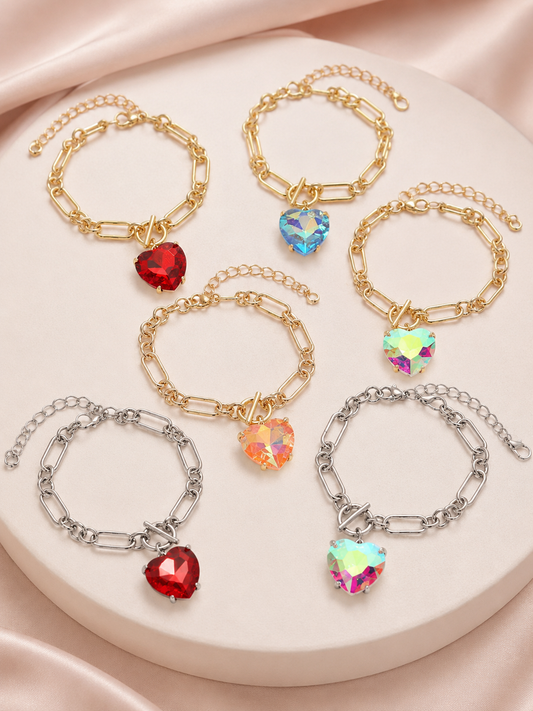 Chunky Heart Toggle Charm Bracelet