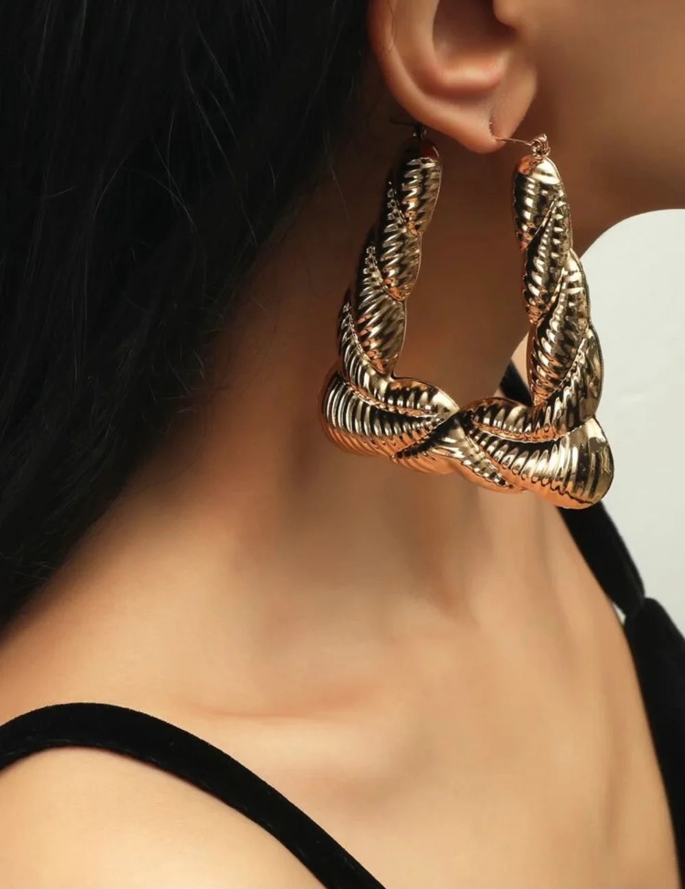 Bamboo Style Gold Statement Earrings