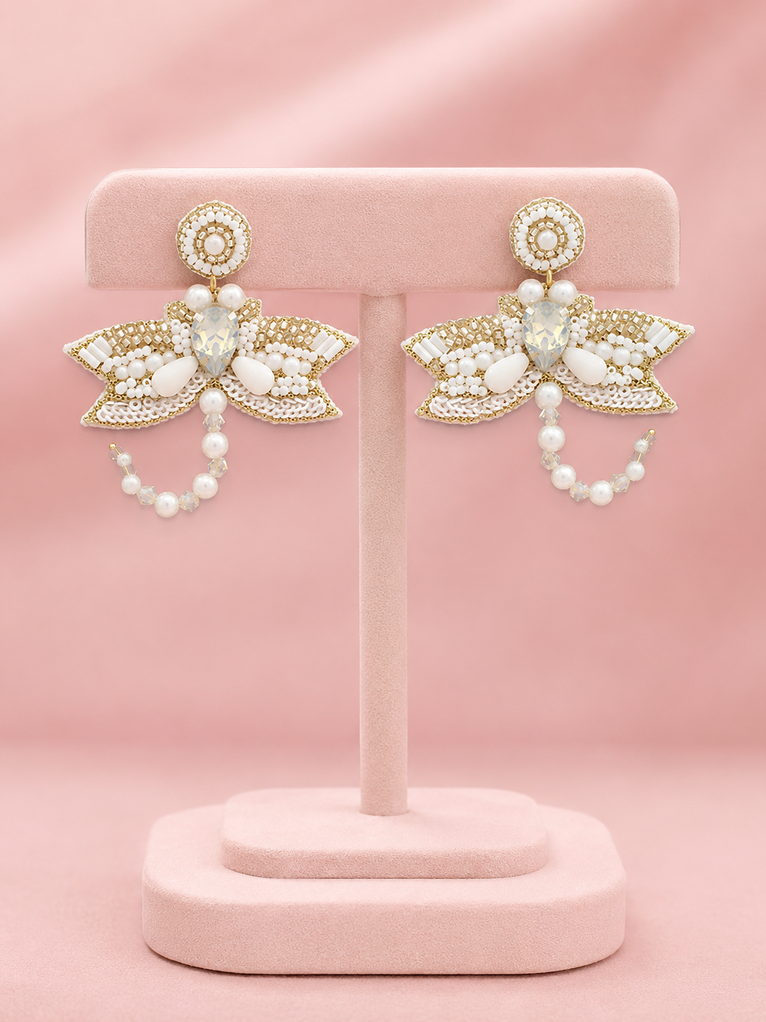 Beaded Gemstone Dragonfly Statement Earrings