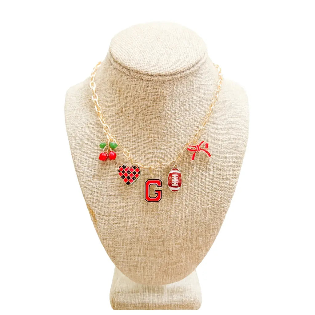 Georgia Bulldogs Football Cherry Bow Charm Necklace