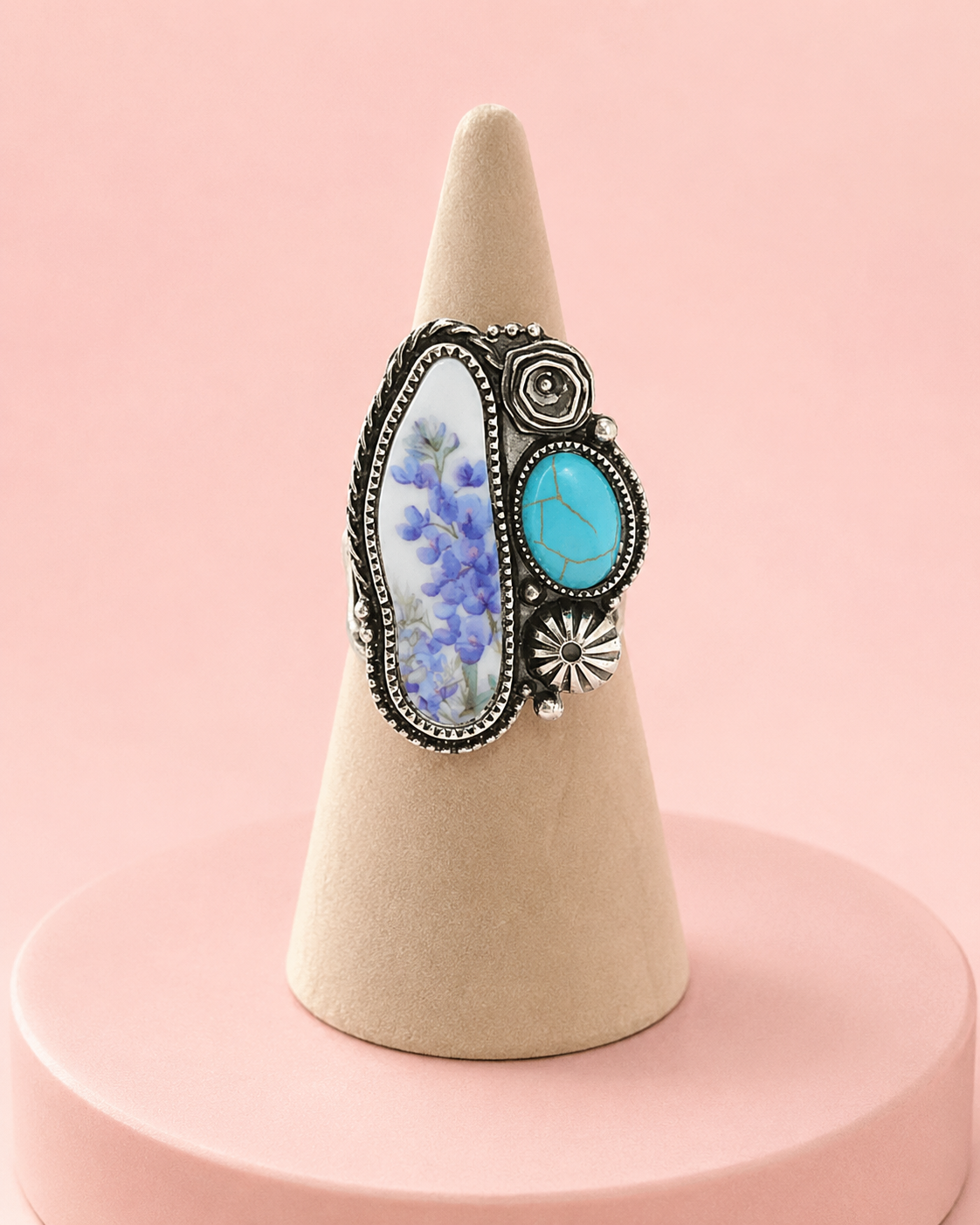 Anillo de plata con piedra turquesa de Western Blue Bonnet