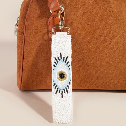 Evil Eye Seed Beaded Crystal Lanyard Keychain