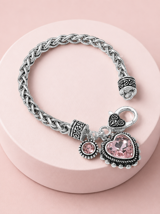 Heart To Heart Pink Silver Charm Bracelet