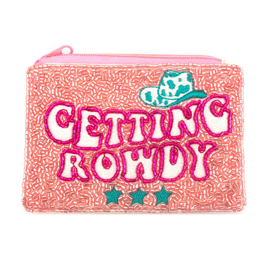 GETTING ROWDY Beaded Coin Money Pouch Bag