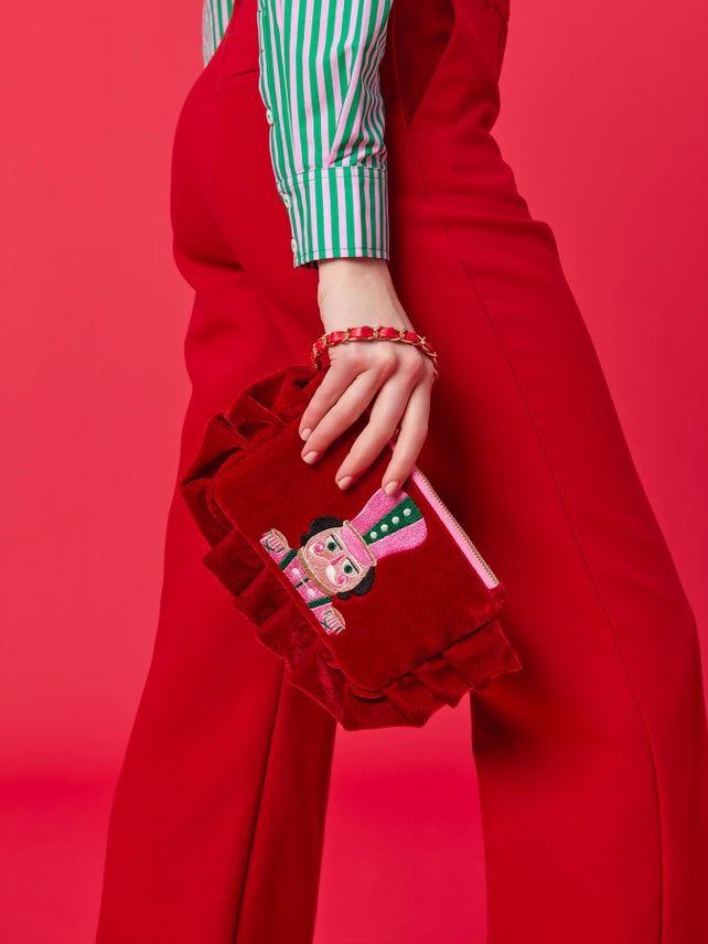 Holiday Nutcracker Red Ruffle Wristlet Handbag