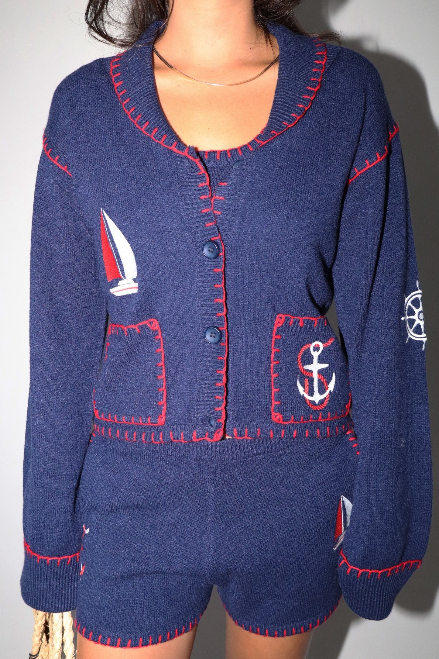 Anchors Aweigh Embroidered Patch Cardigan