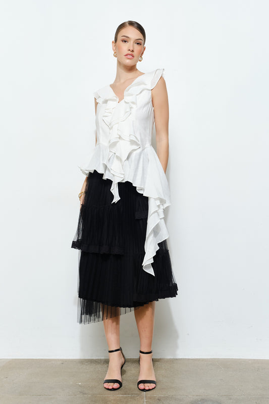 Ruffled Romance White Tiered Hem Blouse