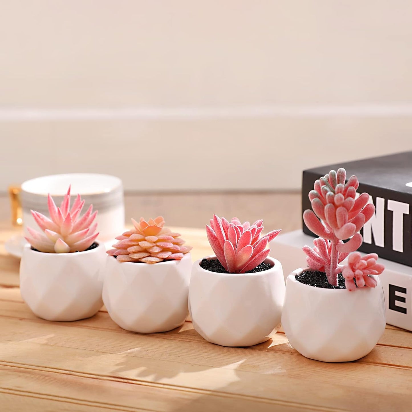 Set of 4 Pink Artificial Succulents in Pots