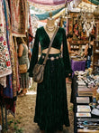 Moon Goddess Bell Sleeve Green Velvet Boho Top & Skirt Set