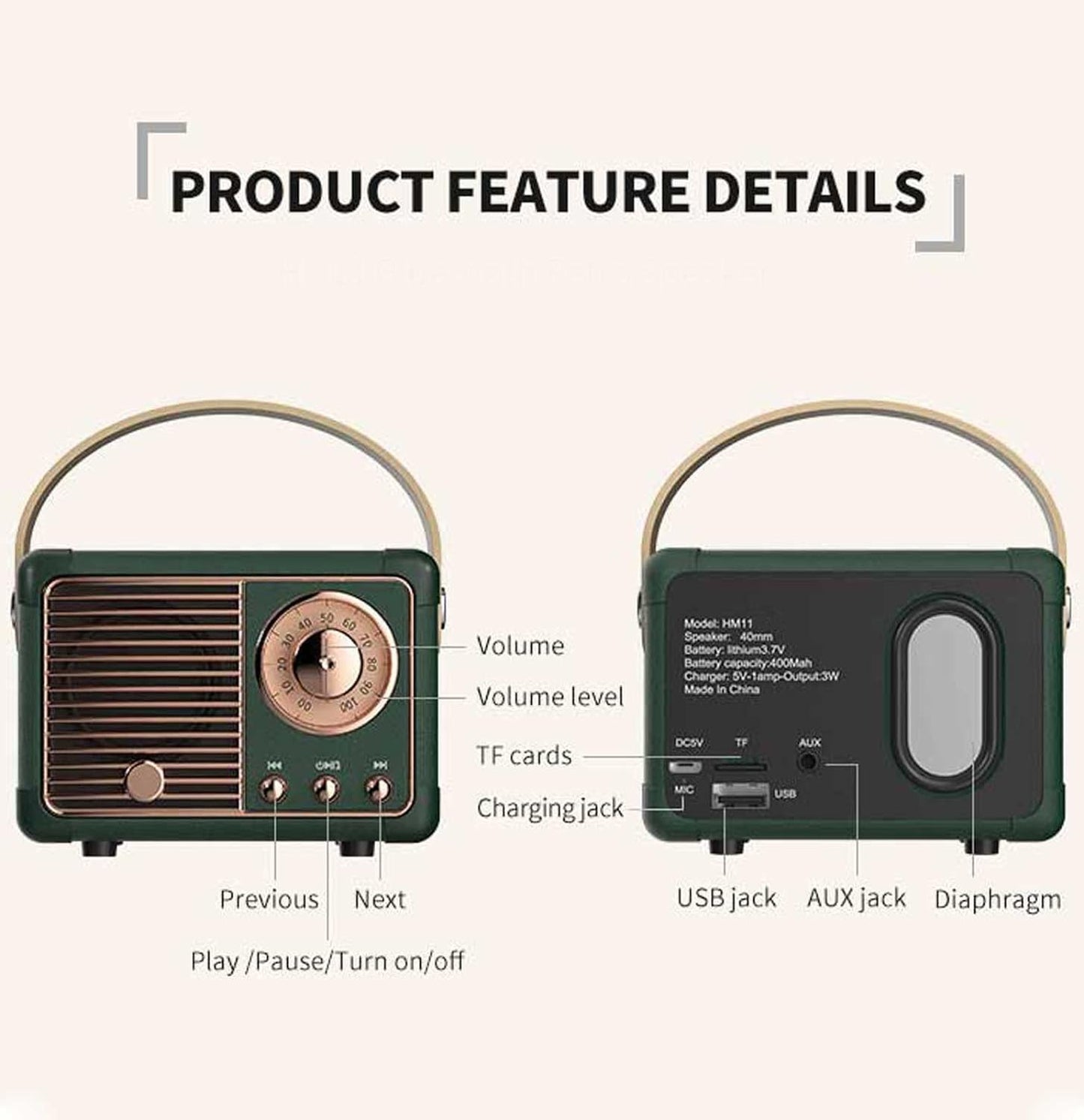 Retro Bluetooth Speaker for Desktop or Travel