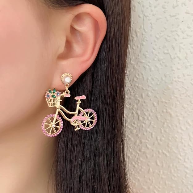 Bicycle Cyclist Rider Rhinestone Earrings