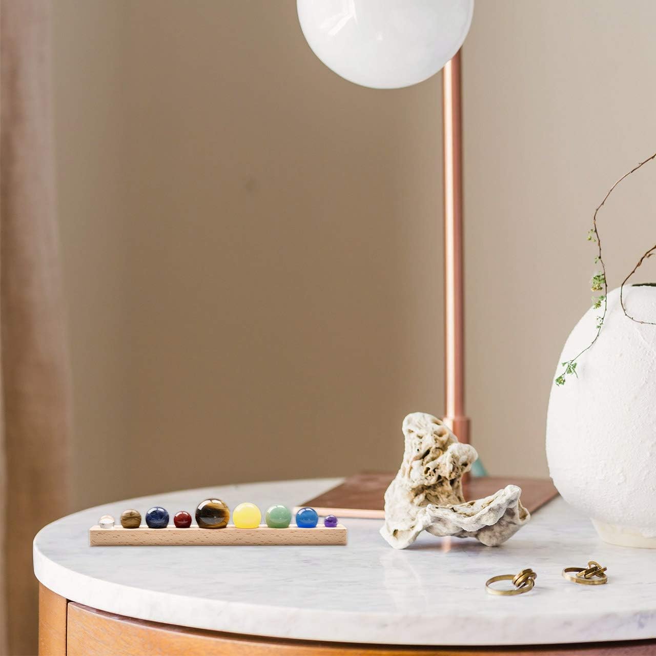 Solar System 9 Planets Natural Gemstones in Wooden Stand