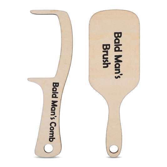 Wooden Bald Man Funny Brush and Comb Set