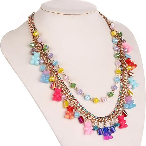 Gimme Gummy Beaded Rhinestone Charm Necklace